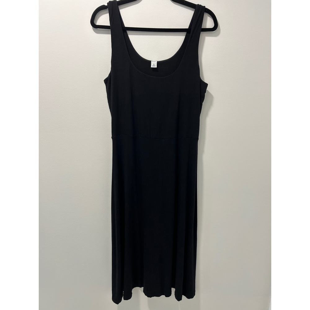 Old Navy Black Sleeveless Scoop Neck Midi Dress Tall Large L Soft Stretch A-Line